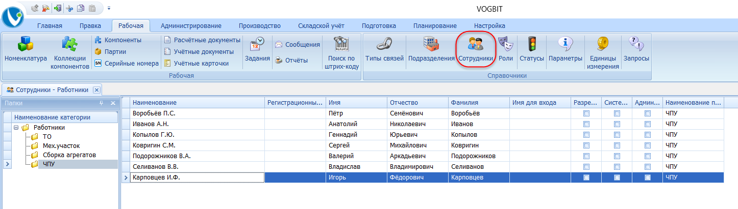  Справочник сотрудников.

