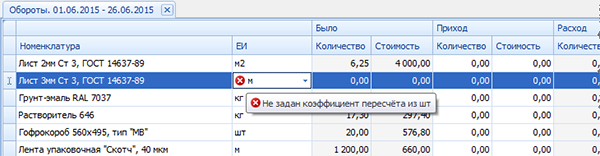 Неправильно выбрана единица измерения или нет коэффициента для пересчёта
