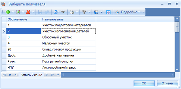 Выбор получателя
