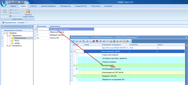 Указание места выполнения технологической операции