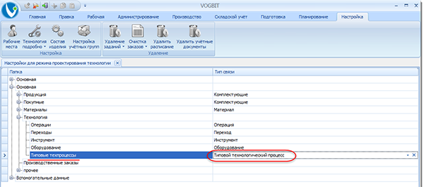 Выбор папки для типовых технологических процессов (ТТП)