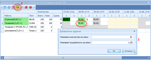 Создание нескольких отдельных заданий на одну смену на один пост
