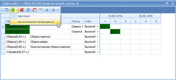 Добавление заданий для производства
