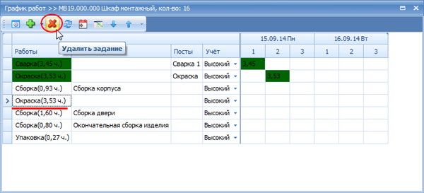 Удаление задания
