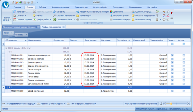 Дата, когда было выдано задание на изготовление соответствующих деталей.
