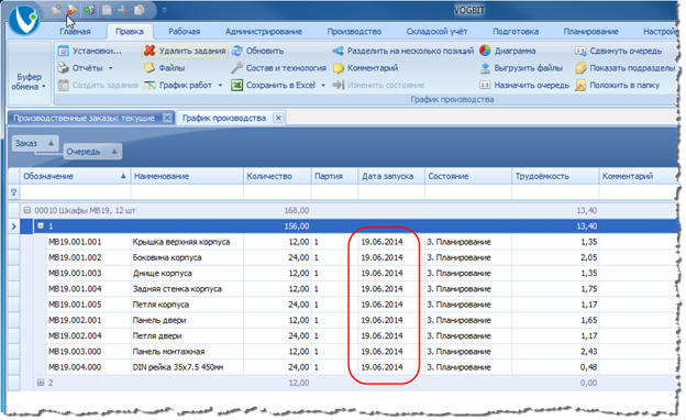 Дата выдачи задания на изготовление деталей.
