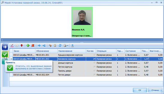 Отметка о выполнении задания.
