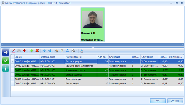 Выполненные задания выделяются зелёным цветом.
