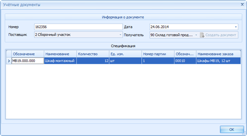 Содержание созданной накладной.
