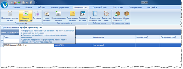 Переход к режиму График производства.

