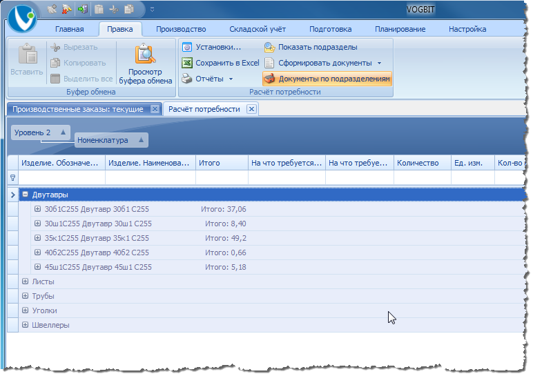 Группировка металла по сортаменту.
