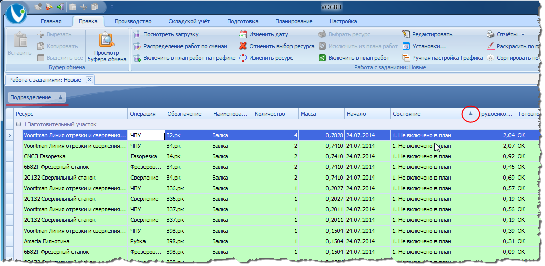 Использование группировки и сортировки для быстрой выборки работ, не включённых в план.
