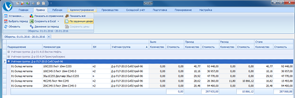 Обороты (приход, расход, остатки) отдельно по договорам
