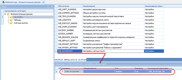Включение в настройках программы учёта по группам
