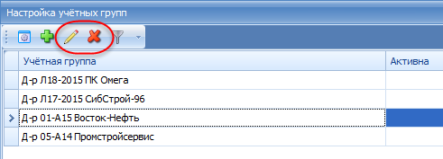 Редактирование и удаление учётной группы